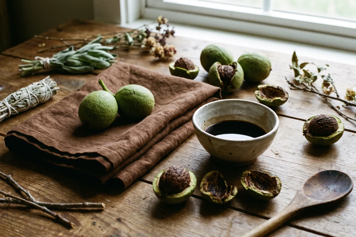 Editorial illustration for Black Walnut Hull: History and Botanical Characteristics