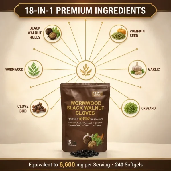 ASPHODEL Botanical Complex wormwood, black walnut and clove softgels, front of package