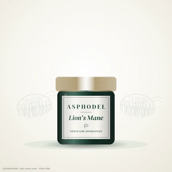 ASPHODEL Lion's Mane, lion's mane supplement, front of package